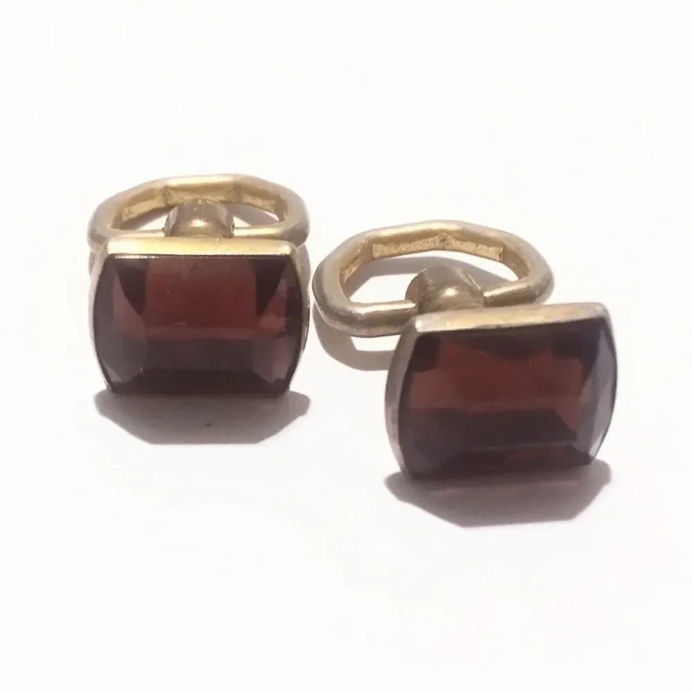 Vintage Hickok Garnet Red Glass Stone Gold Tone Cuff Links Signed